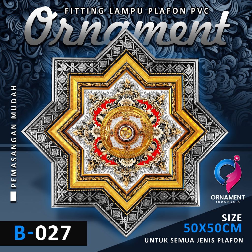 Ornamen lampu plafon pvc 50x50cm Premium dua susun