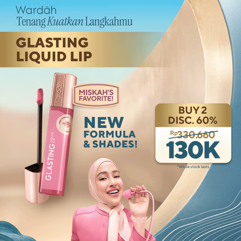 WARDAH Lip Cream Glossy Glasting Liquid Lip - Hi-Pigmented Glass Color, Ringan, Tidak Lengket, Trans