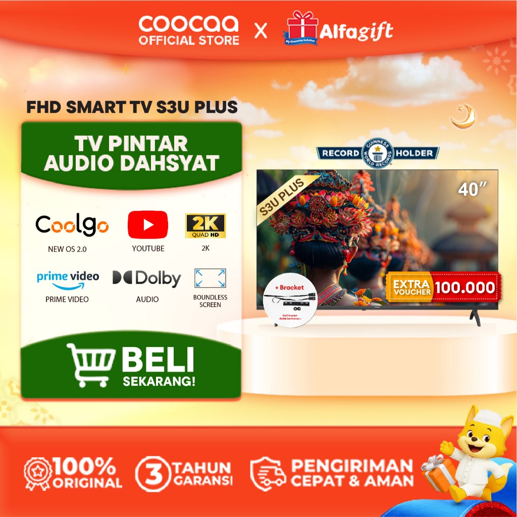 [+BRACKET] NEW COOCAA 40 inch  S3U PLUS - Coolita 3.0 - Smart TV - Youtube/ Prime Video - Dolby Audi