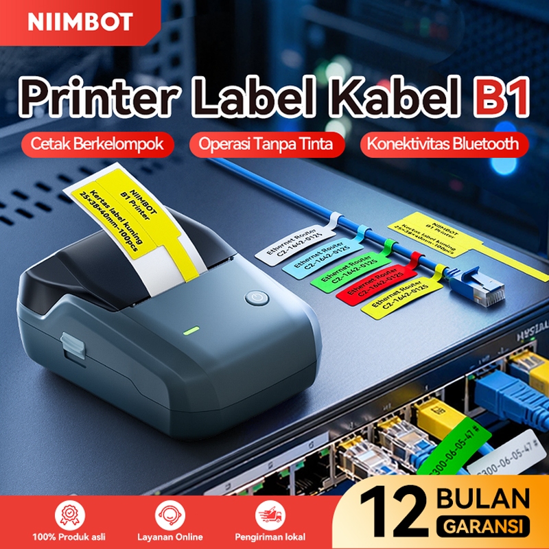 Printer Label Kabel Niimbot B1 Wireless Bluetooth, untuk Stiker Tanda Kabel Listrik, Kabel Data, Fib