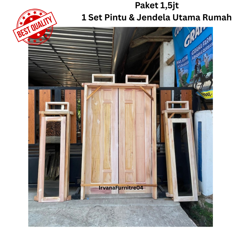 Paket Pintu Utama Dan Jendela Rumah 1 Set, Pintu Kuputarung dan jendela Kayu Mahoni