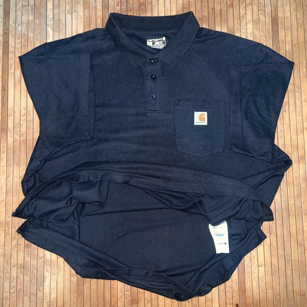 CARHARTT LOOSE FIT BLACK POCKET LOGO SHORT SLEEVE POLO SHIRT