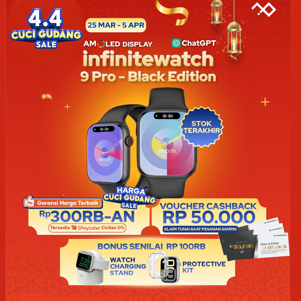 [HARGA TERBAIK] infiniteWatch 9 Pro BLACK EDITION SmartWatch AI dengan 2.0" HD AMOLED Display