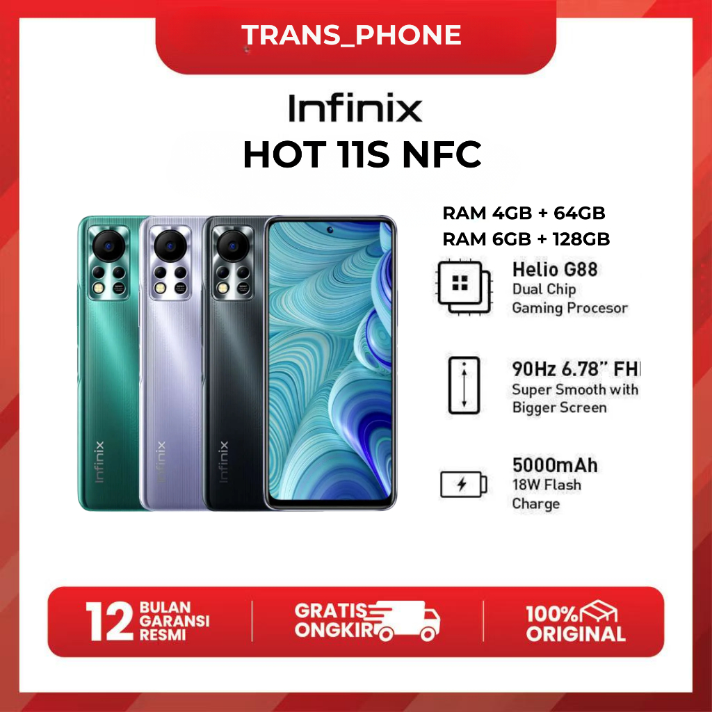 Infinix Hot 11s NFC 4/64 GB / 6/128GB GARANSI RESMI