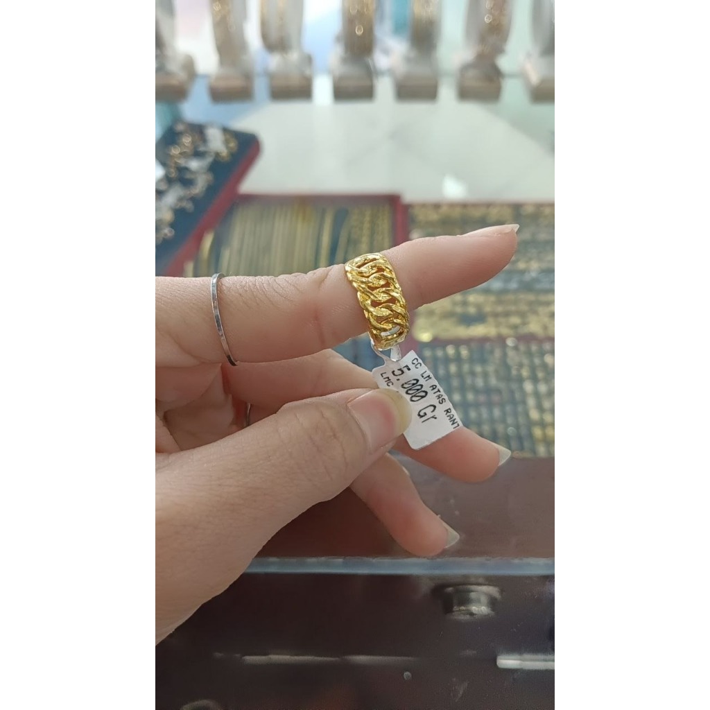 Cincin Emas Asli Kadar LM99 Atas Rantai No 15 (LM99) - Berat 5gr - Desain Atas Rantai Unik - Cocok U