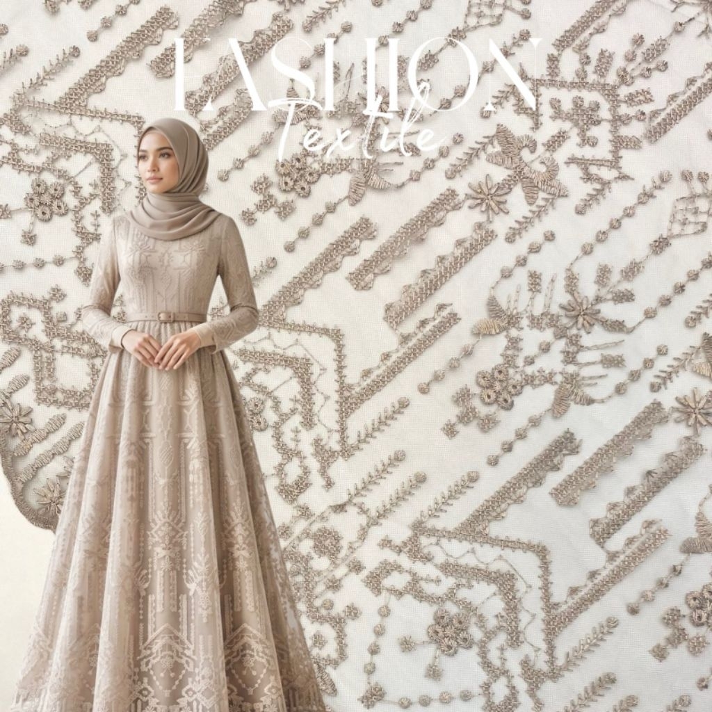 Kain Tulle Bordir Sapto | Tulle Motif Sumba 2 Tone | Bahan Dres/Gaun Pesta lt1