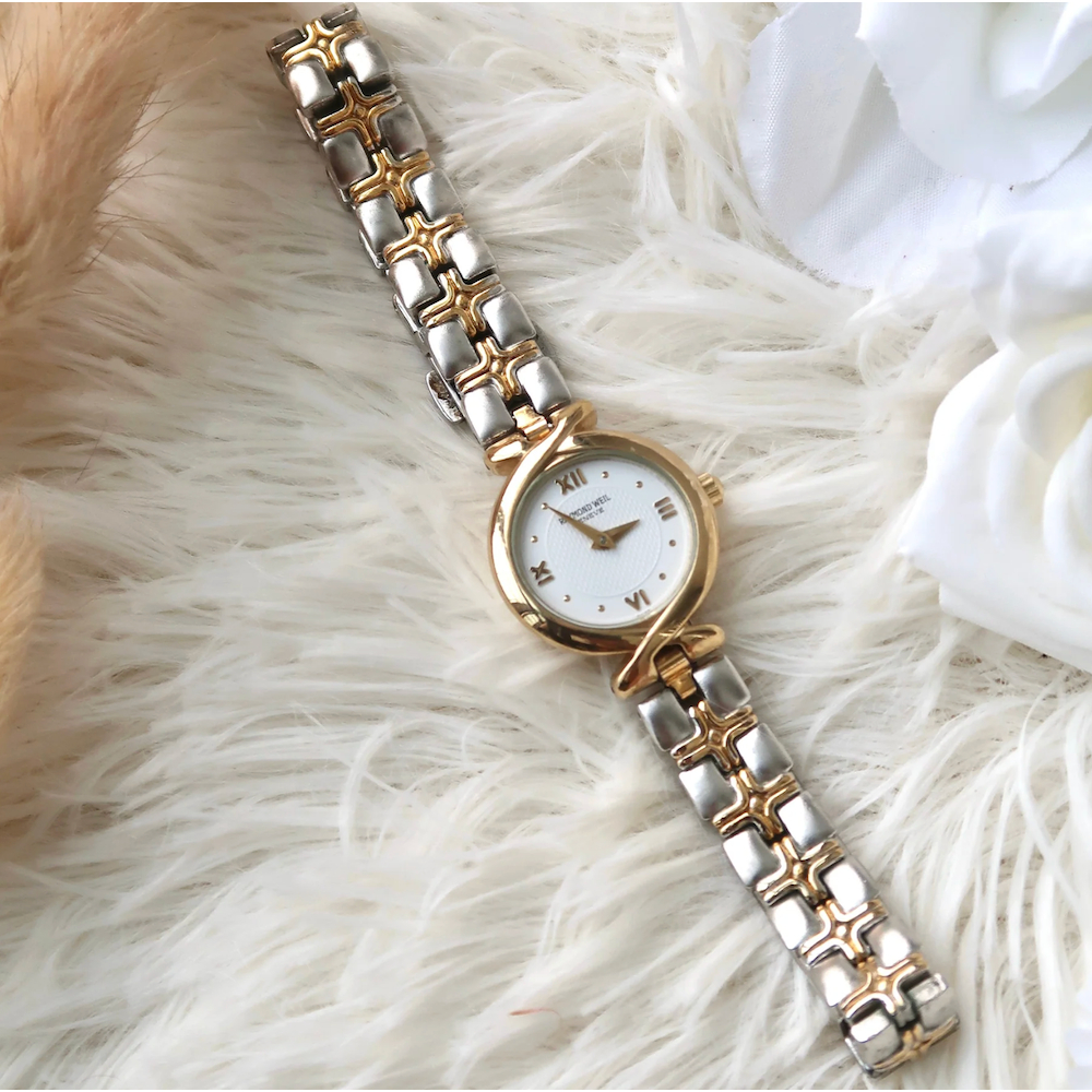 Jam Tangan Wanita Vintage Watch Raymond Weil Geneve Round Dial Two Tone Chain Original Autentik Prel