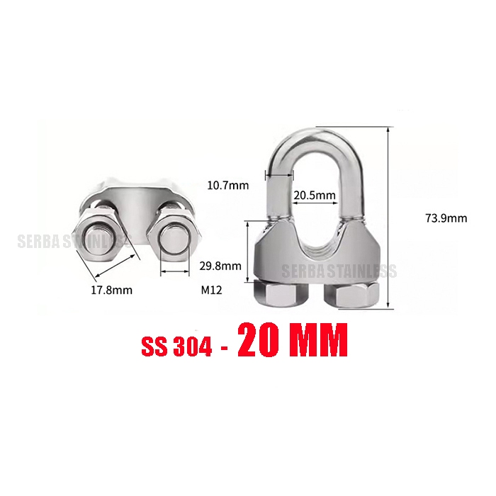 KLEM/CLAMP SELING TALI BAJA KUKU MACAN STAINLESS 304 (20 MM)