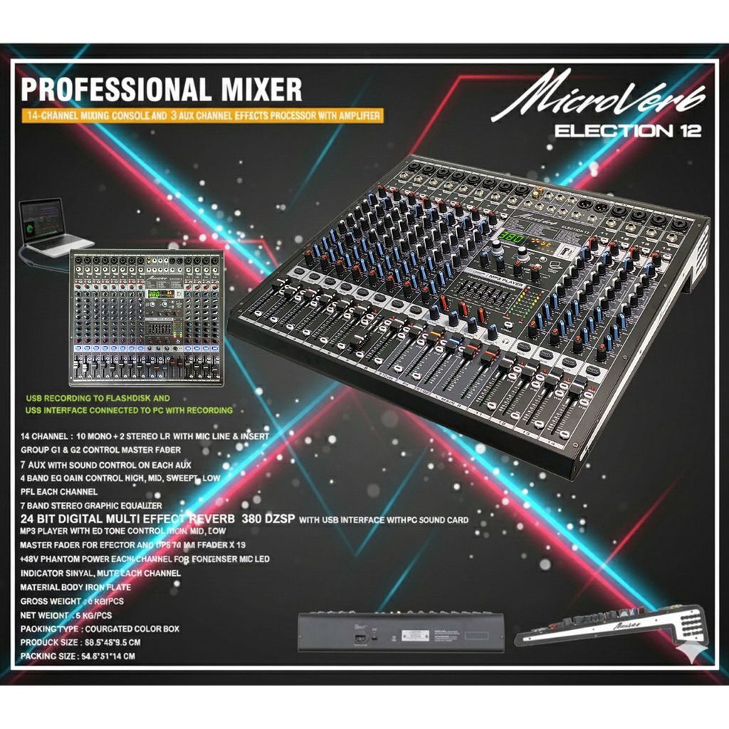 mixer election 12 microverb 12 chanell Ful efek dsp terbaru