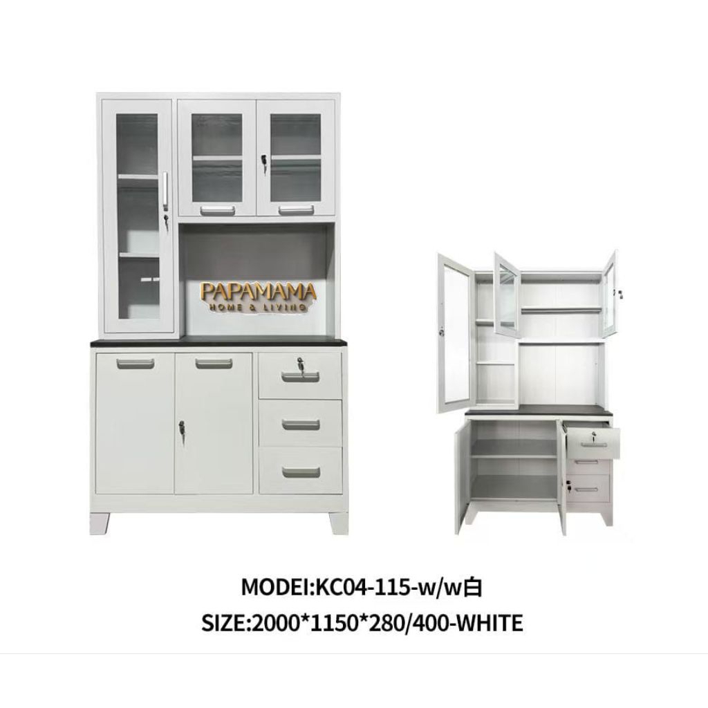 Kitchen Set Plat Besi 3  Pintu Kaca Buka - Lemari Sayur Minimalis Import Uk.120cm
