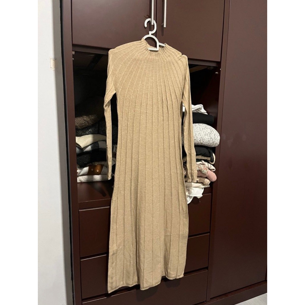 Mango Knit Long Dress Khaki