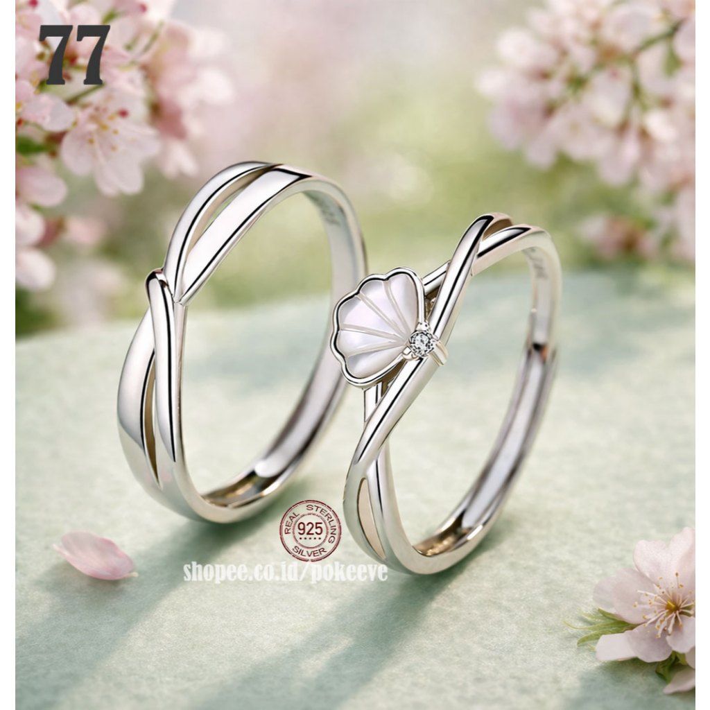 Cincin Couple/ Tunangan Pearl Shell Sterling Silver S925 Ring Perhiasan Cincin Pria/ Wanita