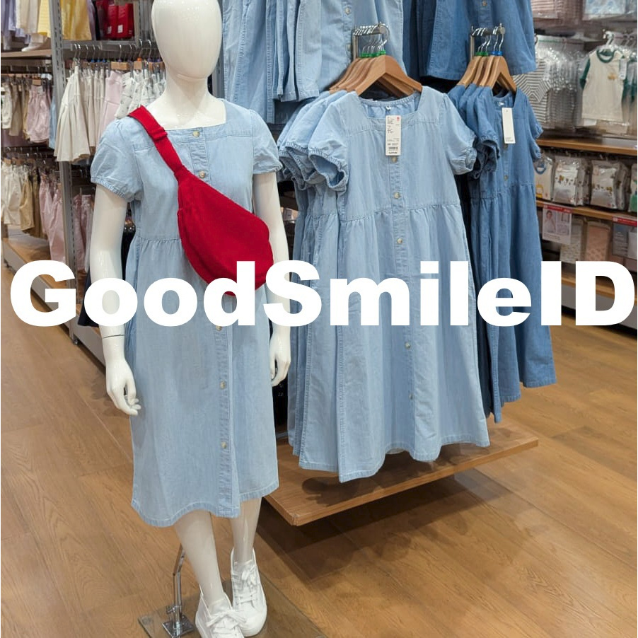 SALE GIRLS Gaun Gather Chambray Lengan Pendek Dress Anak Perempuan KIDS UNIQLO JASTIP