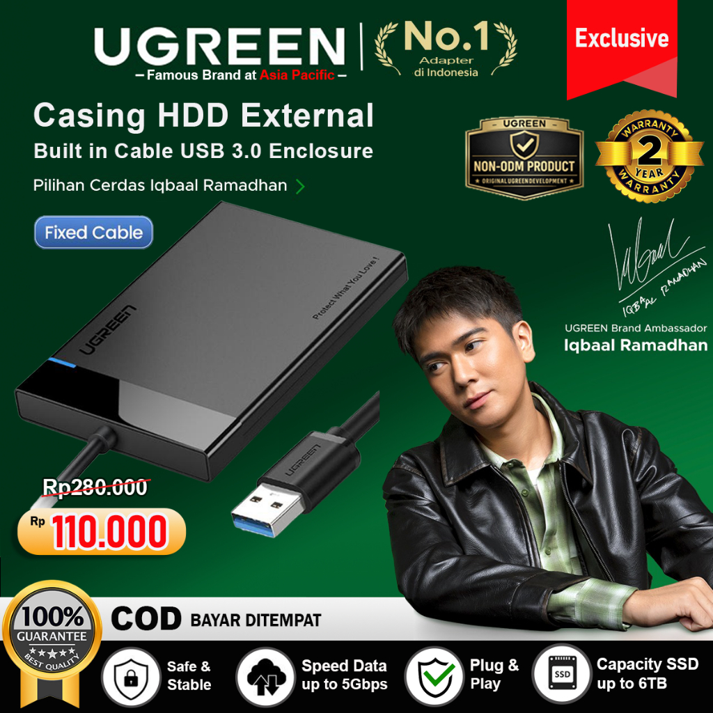 UGREEN Casing Enclosure Hardisk External 2,5 "SATA USB 3.0 Hardisk Max Read 6TB