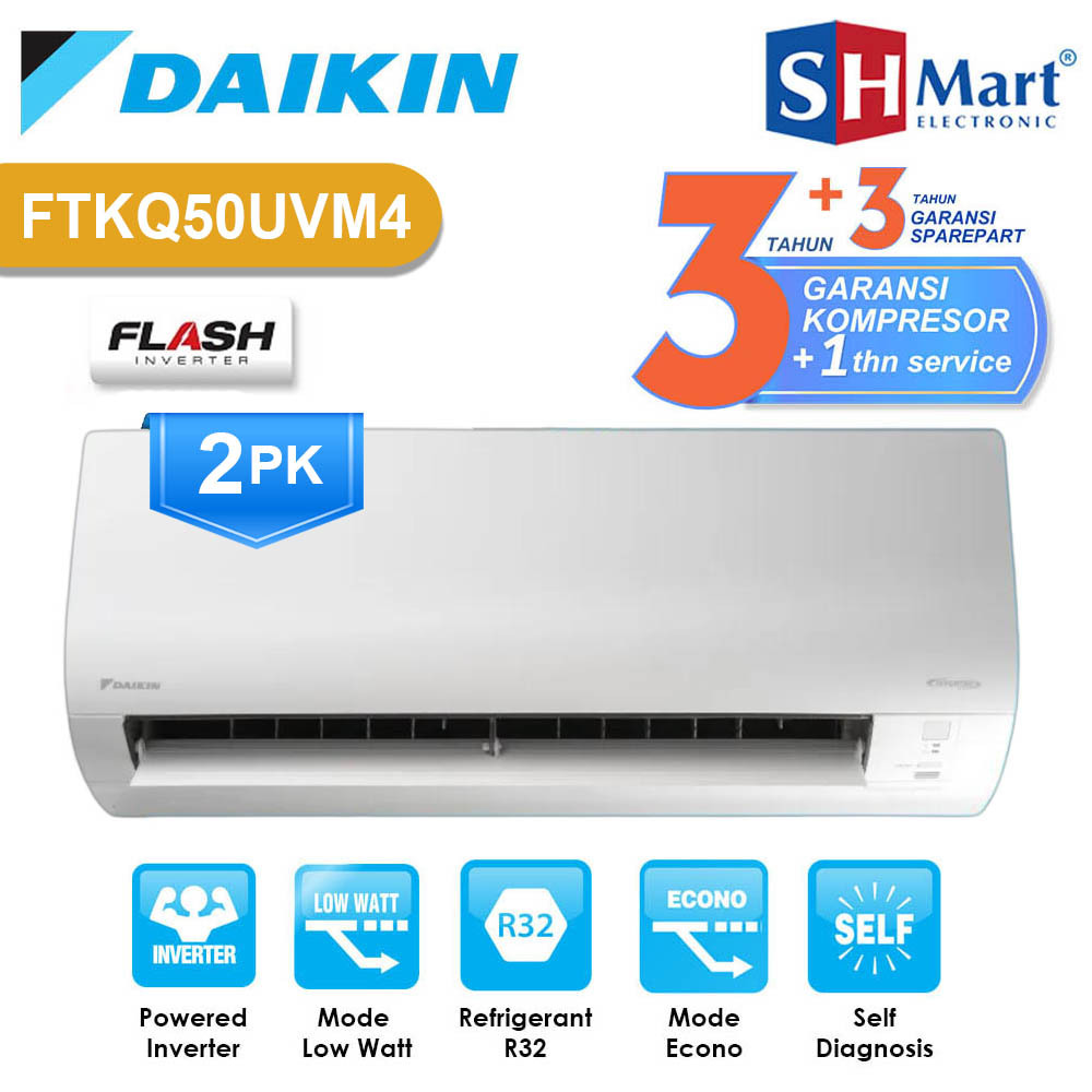 AC DAIKIN 2 PK FLASH INVERTER FTKQ-50UVM / FTKQ50UVM R32 THAILAND GARANSI RESMI (MEDAN)
