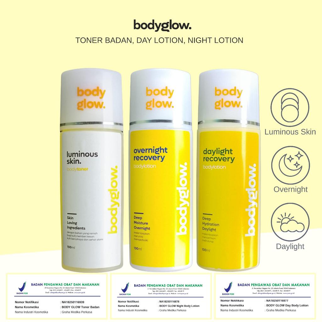 BodyGlow Lotion Super Dosting Pencerah [BUNDLING ISI 3] Siang & Malam + Toner BPOM Pencerah 100ml