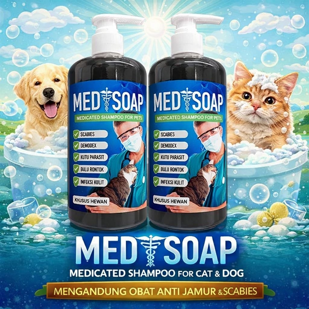 MEDI SOAP - Shampoo Bulu Rontok Kucing Botak Plus Obat Kutu Scabies Infeksi Kulit Jamur Scabies Demo