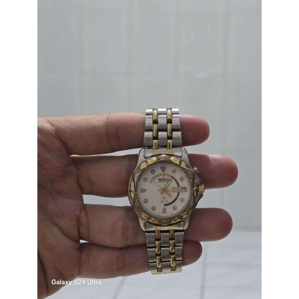 Jam Tangan Seiko Kinetic SQ50 Original Bekas Pria Elegan Two Tone