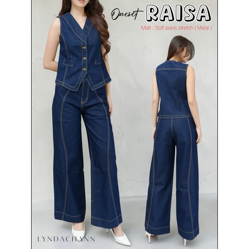 REALPIC  2in1 RAISA BLazer Vest One Set Premium Jeans Setelan Wanita Jeans Celana Barel