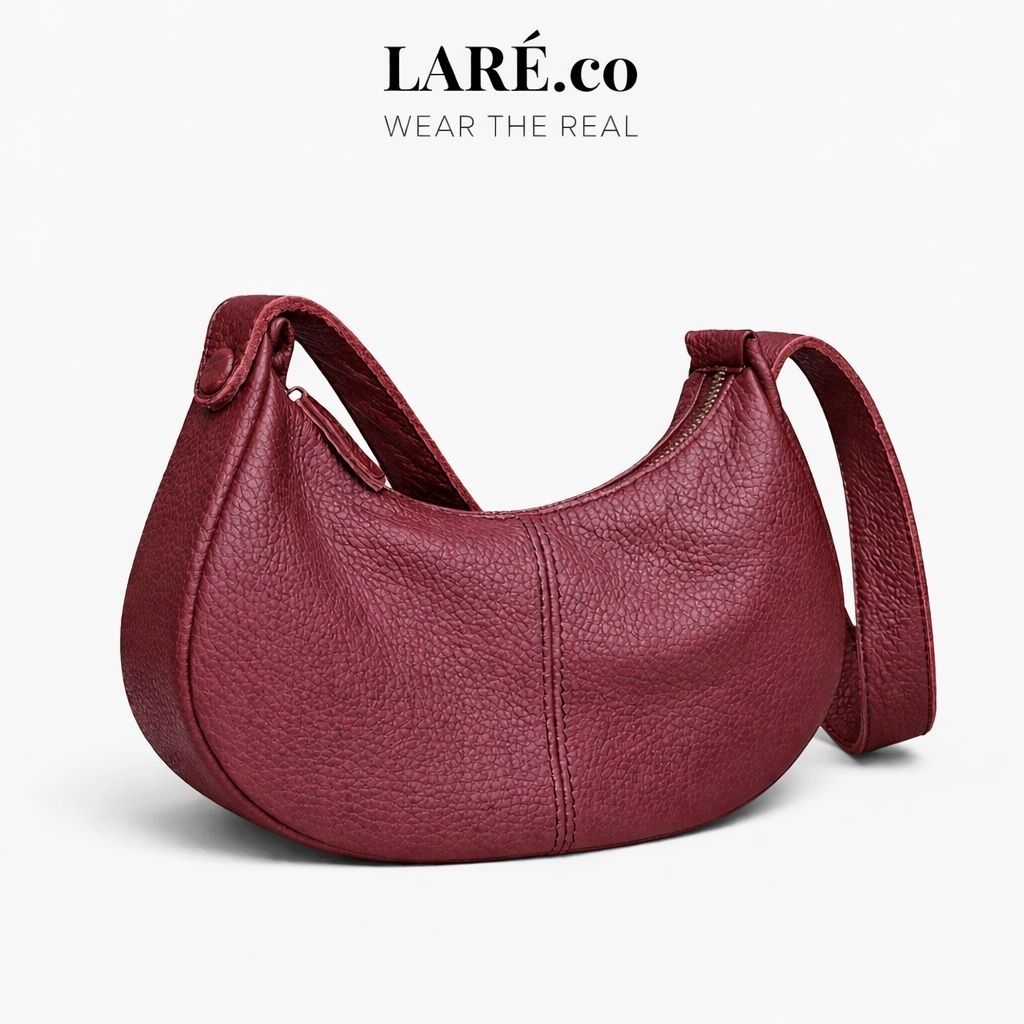 Tas Wanita Kulit Asli LARE.co Hobo Bag Merah Maroon Premium Shoulder Bag Kulit Elegant Korean Style 