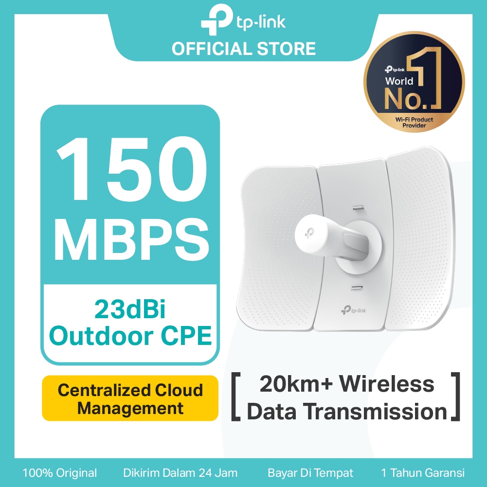 TP-Link CPE605 | 5GHz 150Mbps Outdoor CPE | 23dBi | Pharos | 20km Wireless | IP65 Tahan Cuaca | P-to