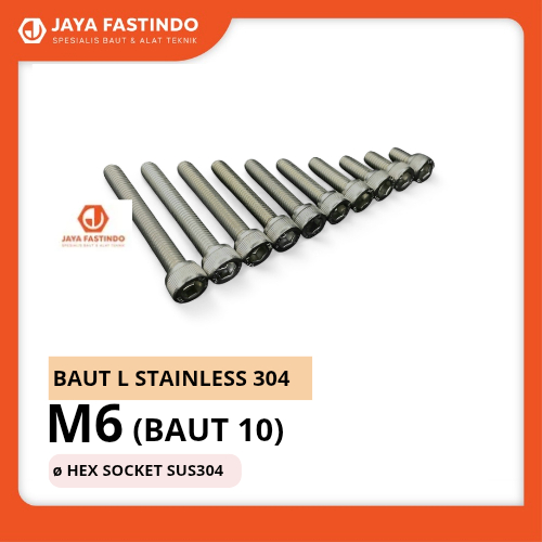 [GROSIR] BAUT L STAINLESS M6 (BAUT 10) / BAUT SUS304 M6 (BAUT 10) / HEX SOCKET SCREW SS304 / UKURAN 