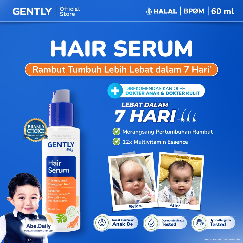 GENTLY  Baby Hair Serum | Serum Penumbuh & Penyubur Rambut Bayi dan Anak