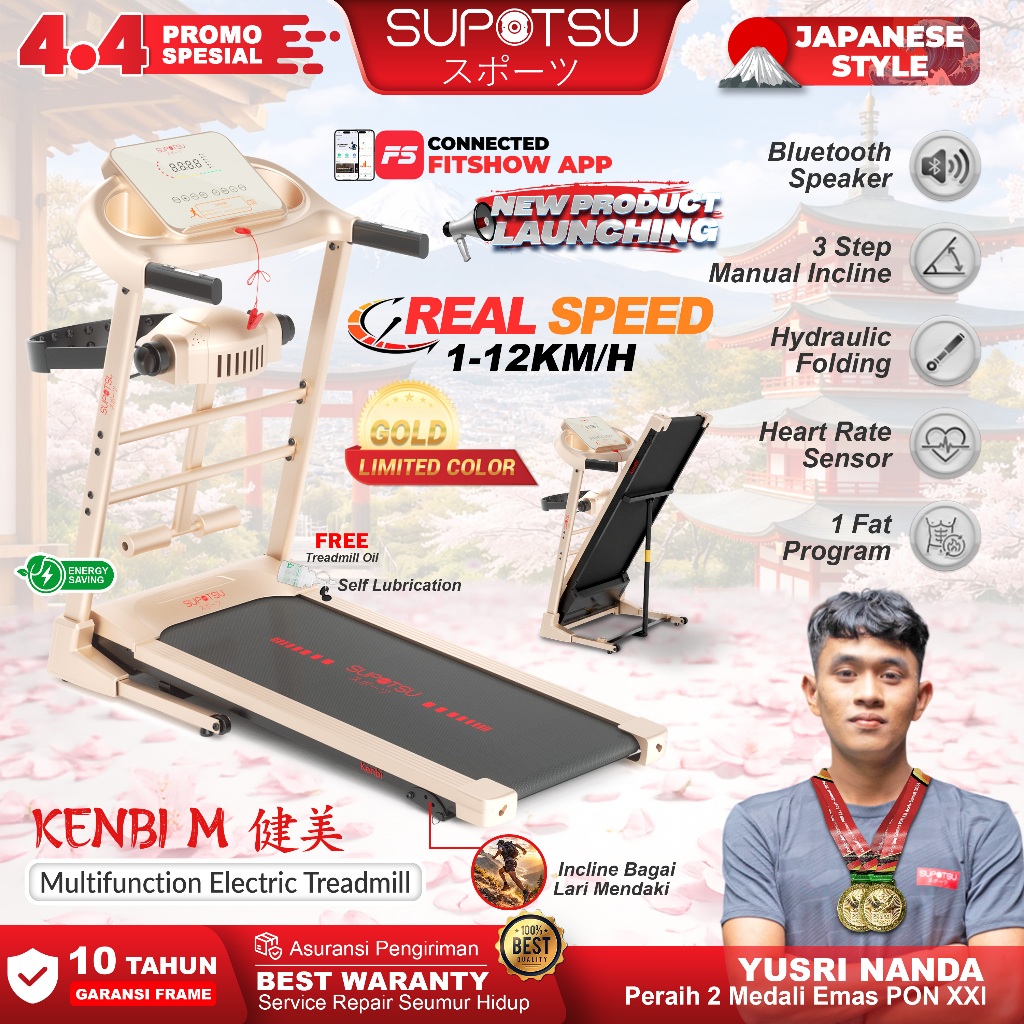 SUPOTSU KENBI Treadmill Listrik Treadmill Portable Treadmill Multifungsi Treadmil Lipat Treadmill El