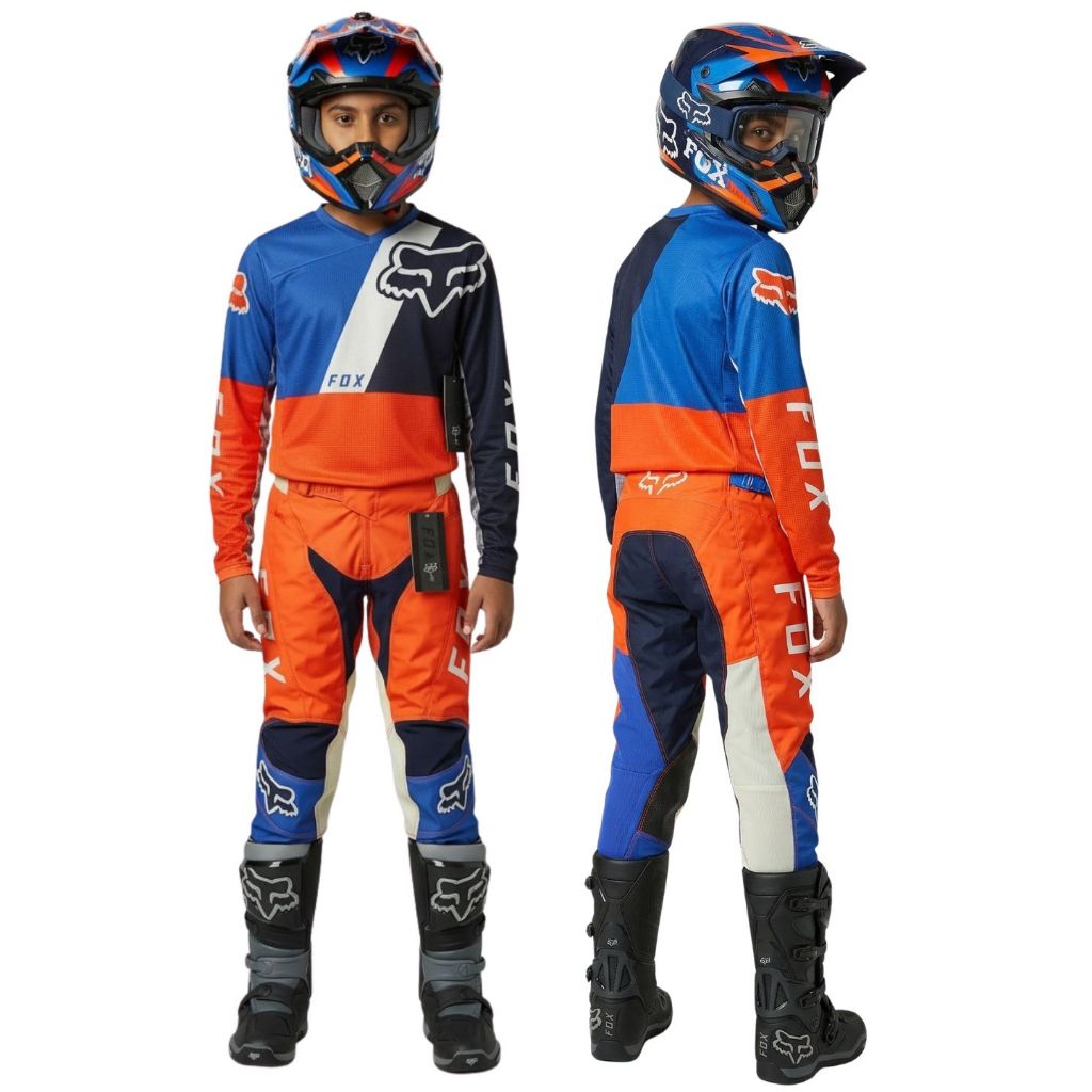 Setelan Baju Anak Balap Trail Fox Racing 180 Lovl Orange Blue Satu Set Jersey dan Celana Cross