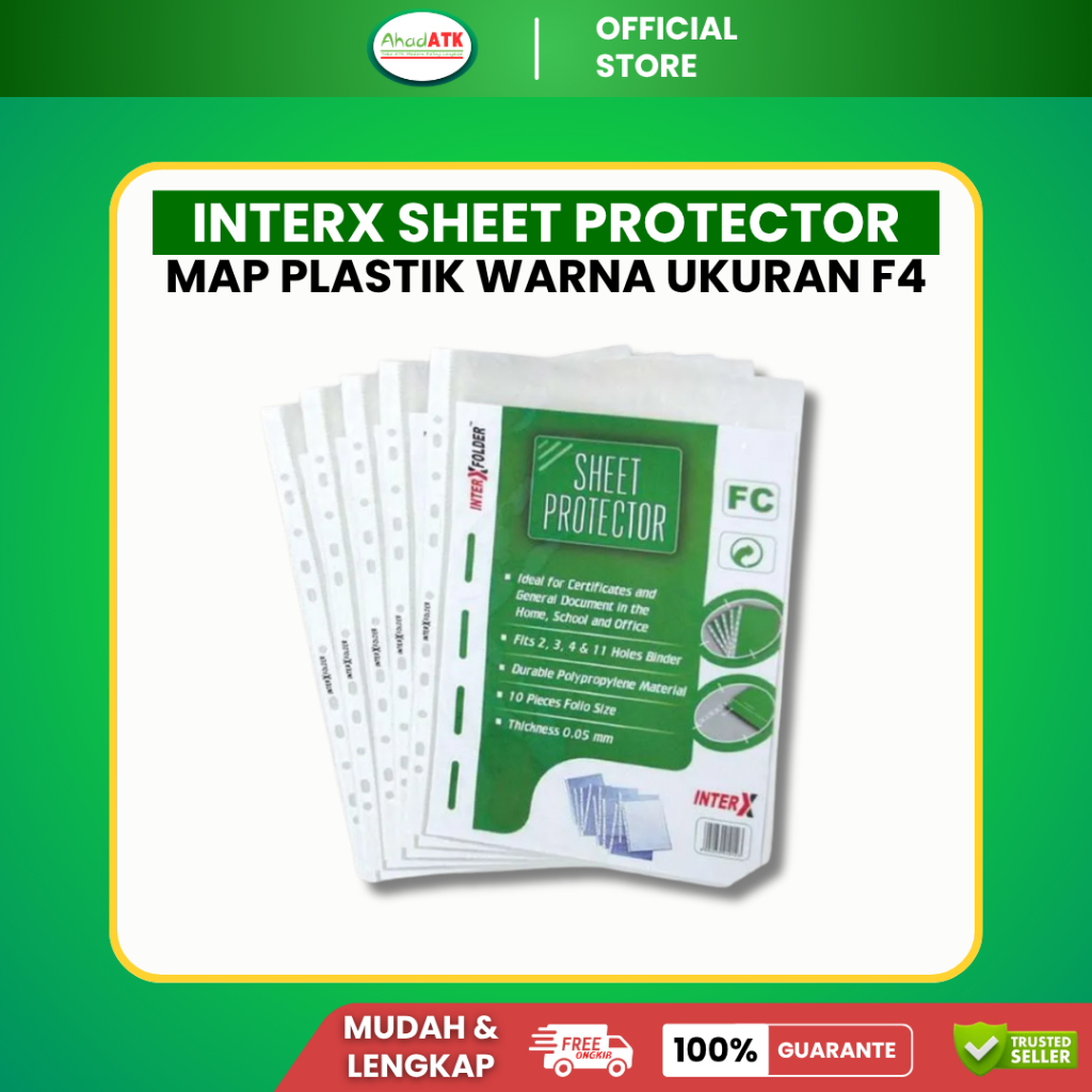 INTERX Sheet Protector F4 – Map Plastik Bening Folio Lubang Binder Pelindung Dokumen