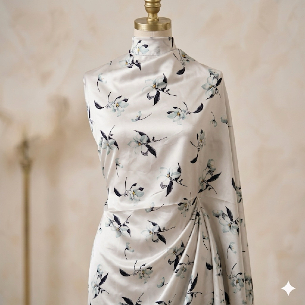 kain satin silk - kain satin motif bunga - bahan dress dan gamis