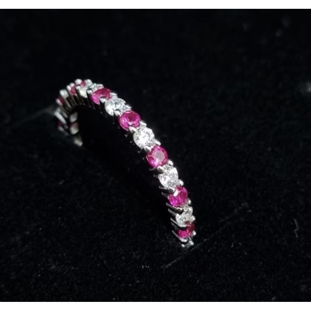 (Swancraft SW-1337R) Cincin Listring Pink and White Zircon Cantik Setting Silver Perak S925 lapis em