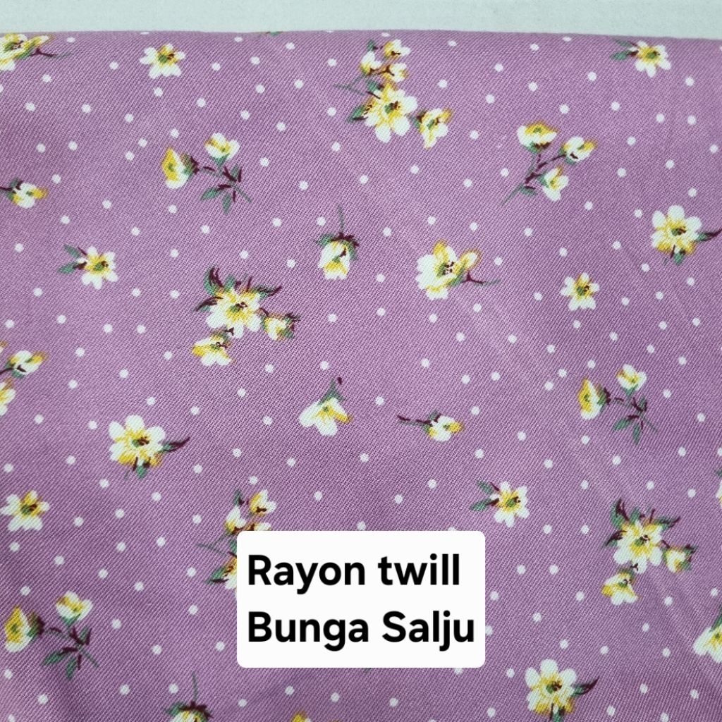 Kain Rayon Twill 90x150 cm Motif Bunga Salju Ungu