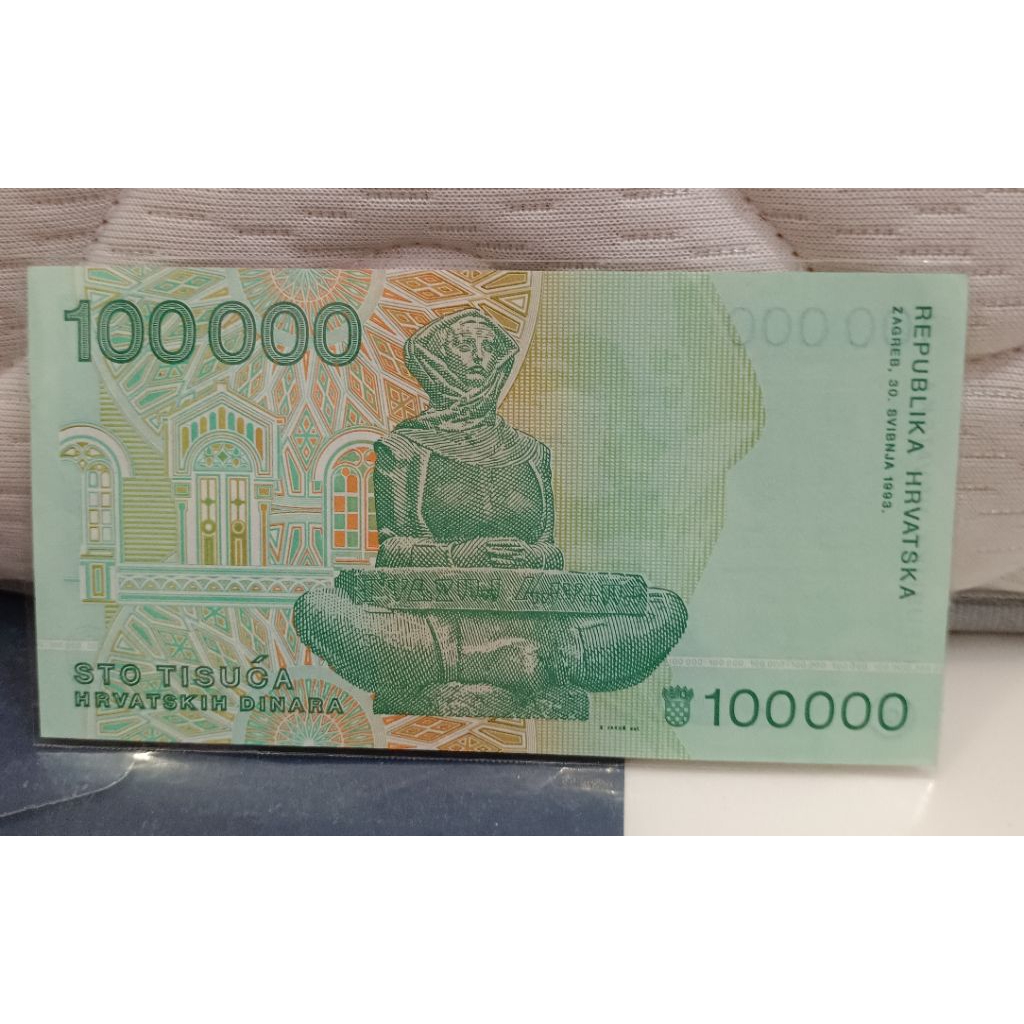 Uang Negara Kroasia Kuno 100000 dinara