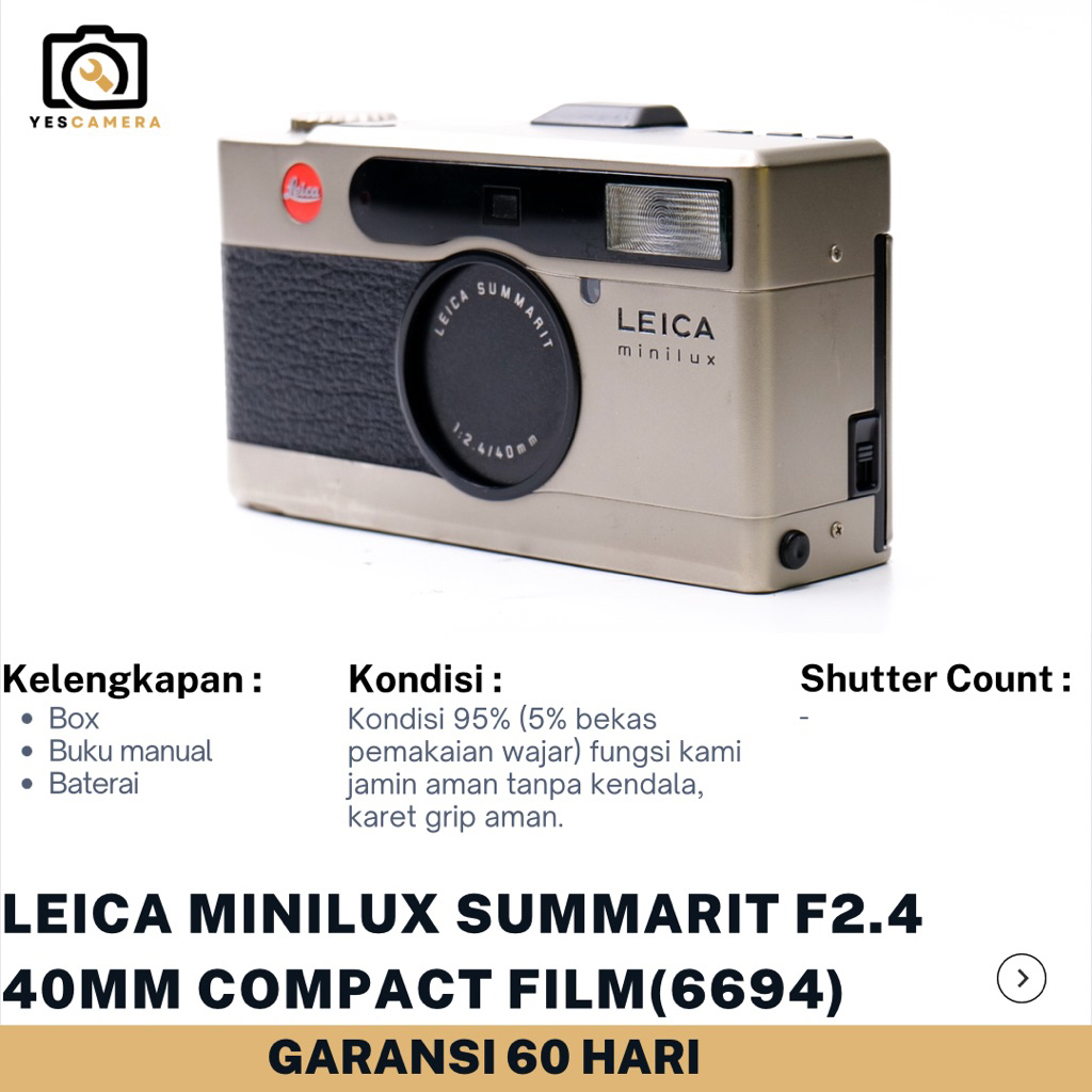Analog Leica Minilux 40mm f/2.4 (Bekas) - Titanium Film Point & Shoot Camera - Fullset Box (6694)