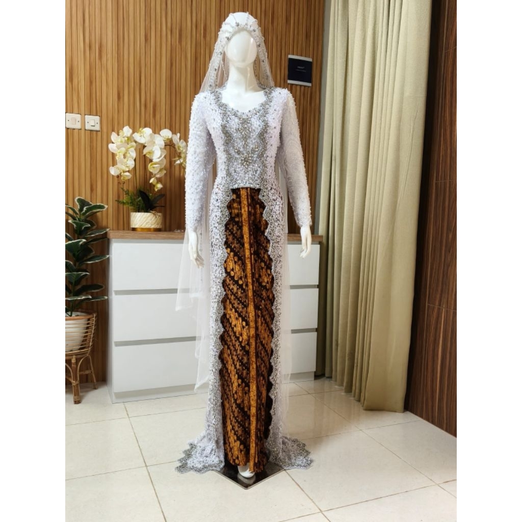 kebaya pengantin putih kutubaru murah/gaun pengantin putih murah/slim putih full Payet