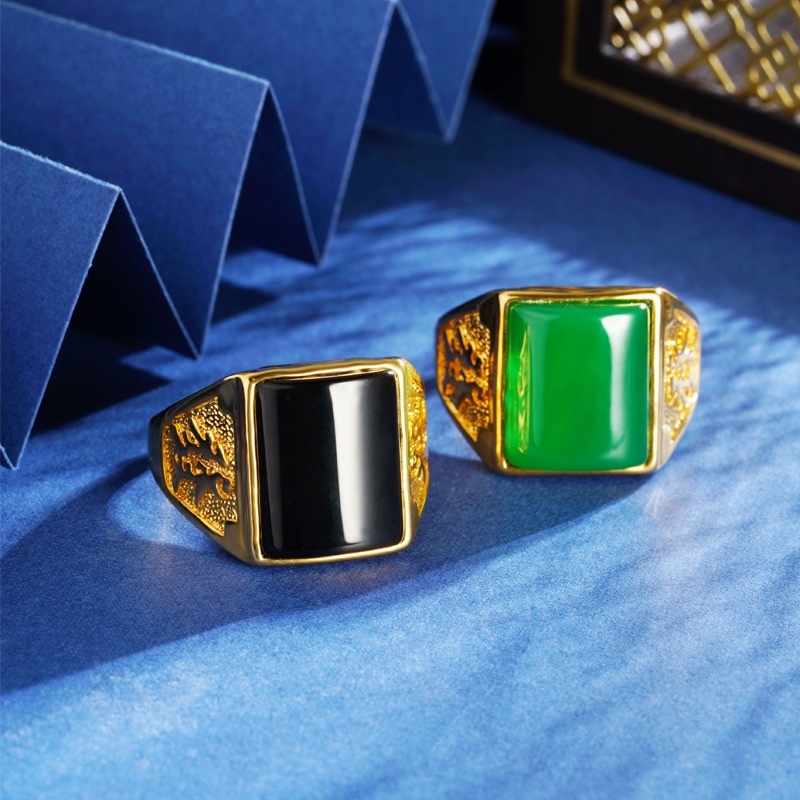 Cincin pria berlapis emas 24K cincin jempol besar bertatahkan giok dan jadeit yang berani dan menges