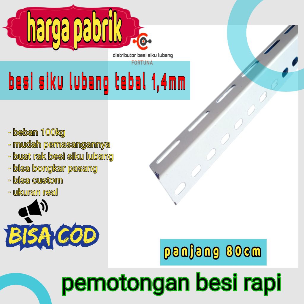 besi siku lubang tebal 1,4mm panjang 80cm