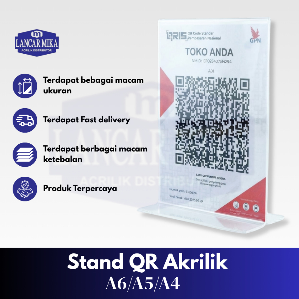 STAND QRIS  AKRILIK TENT HOLDER A6  / QRIS  DISPLAY Acrylic MENU A6/ A5/A4  POTRAIT