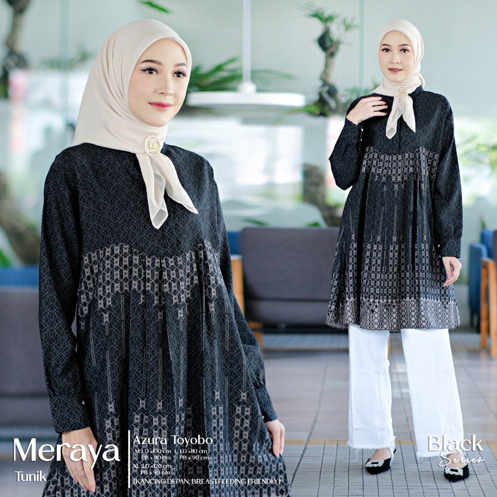Setulus Signature Meraya Tunik Tunik Atasan Wanita Azura Toyobo Mix Linen Motif Batik Set Lebaran Ke