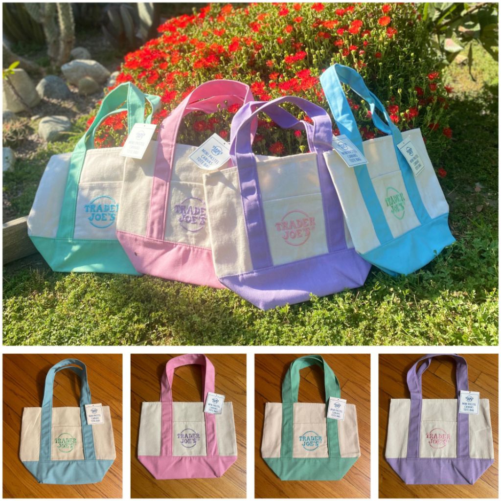 Trader Joe's Mini Pastel Canvas Tote Bag - Trader Joe Original Canvas MINI Tote bag - hand carry USA