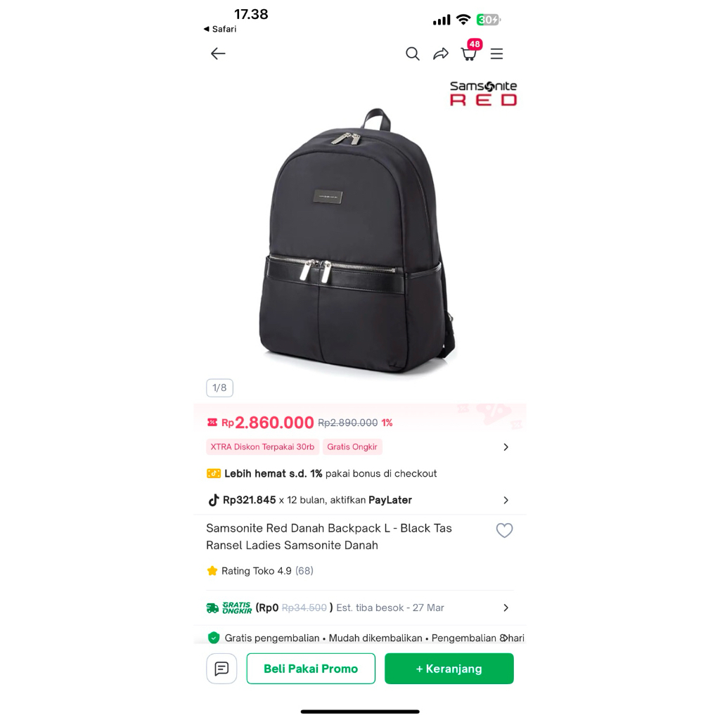 tas kerja wanita backpack samsonite Danah (NEW) murah