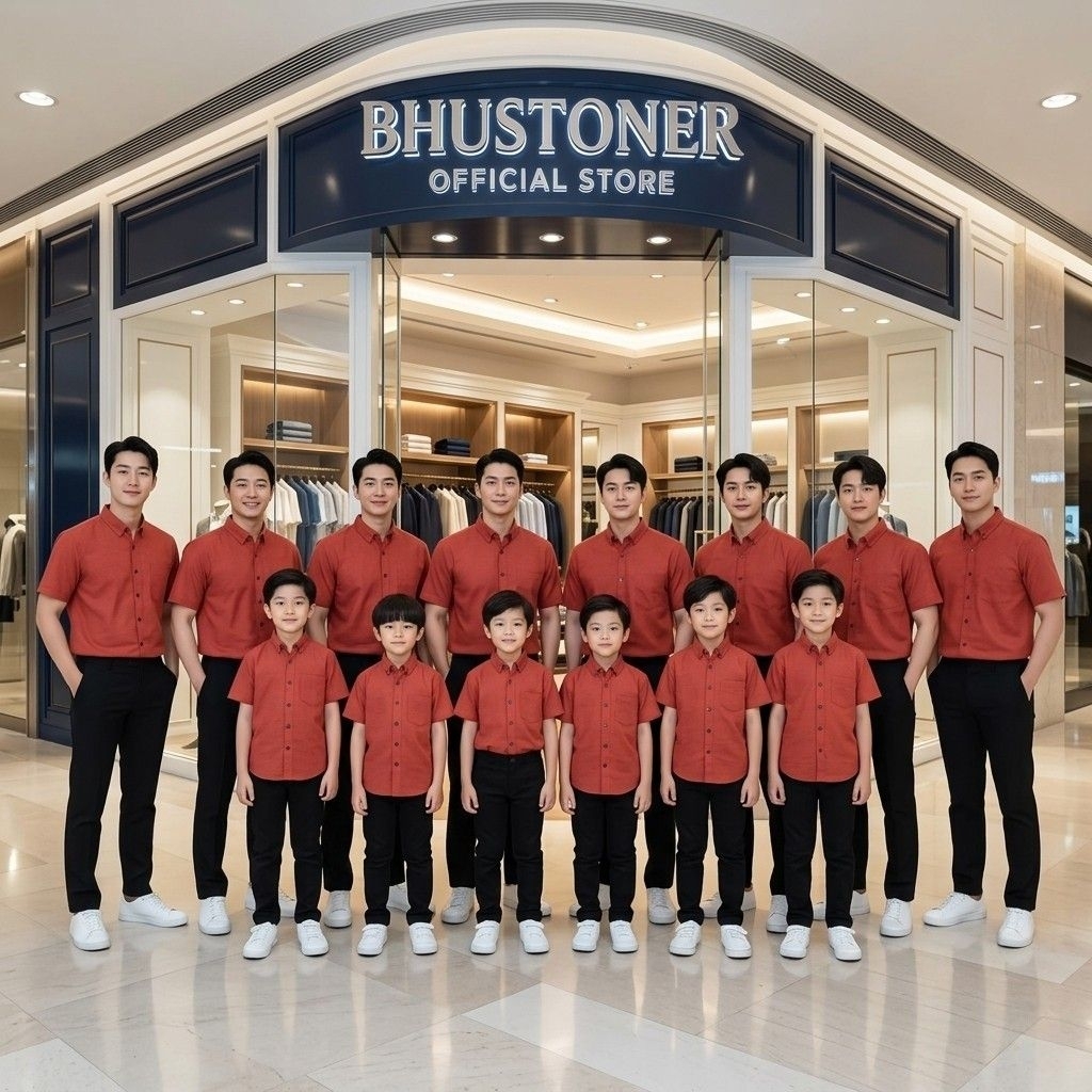 Bhustoner - Merah Bata Kemeja Couple Ayah Dan Anak Laki-Laki Usia 1-14Tahun