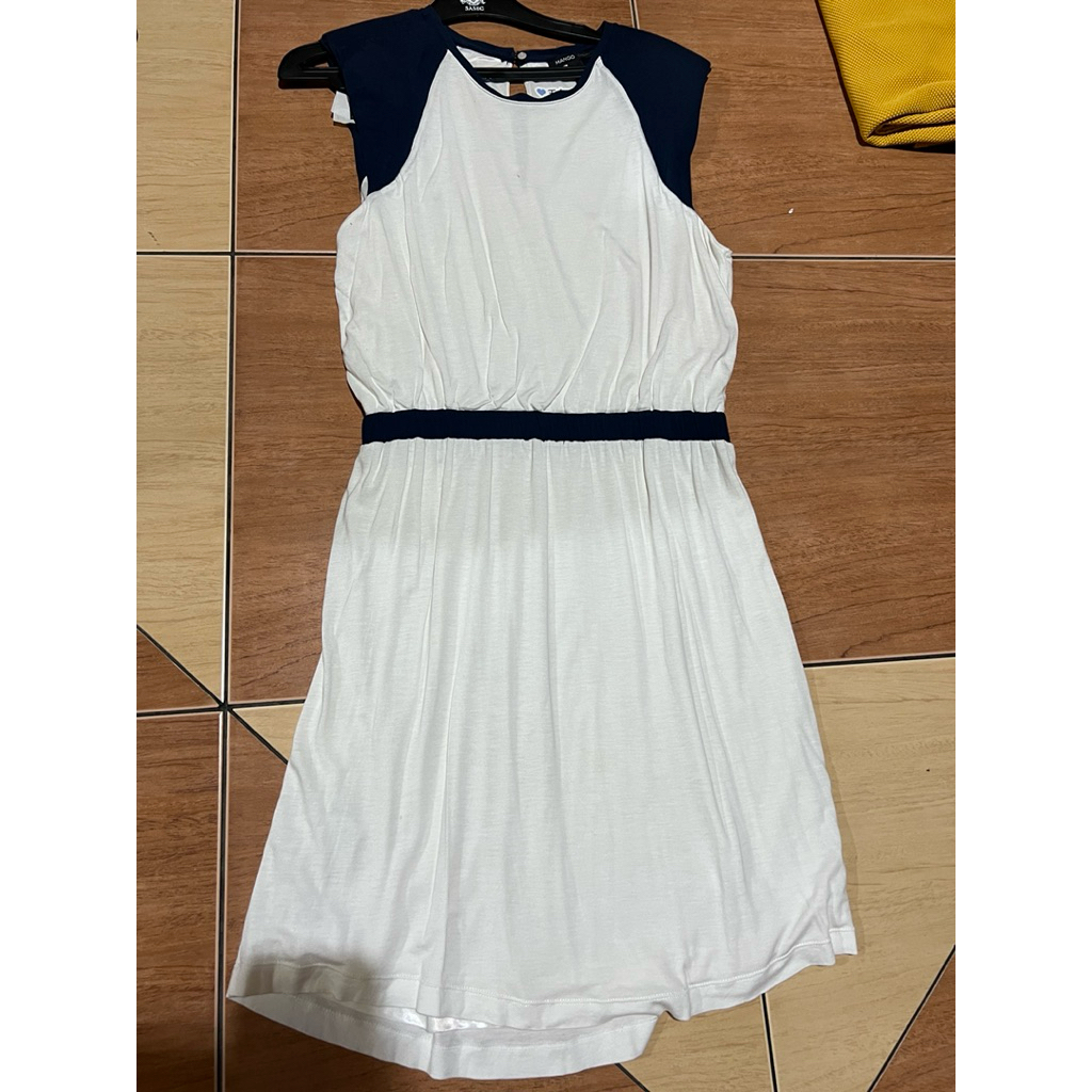 preloved dress mango putih navy