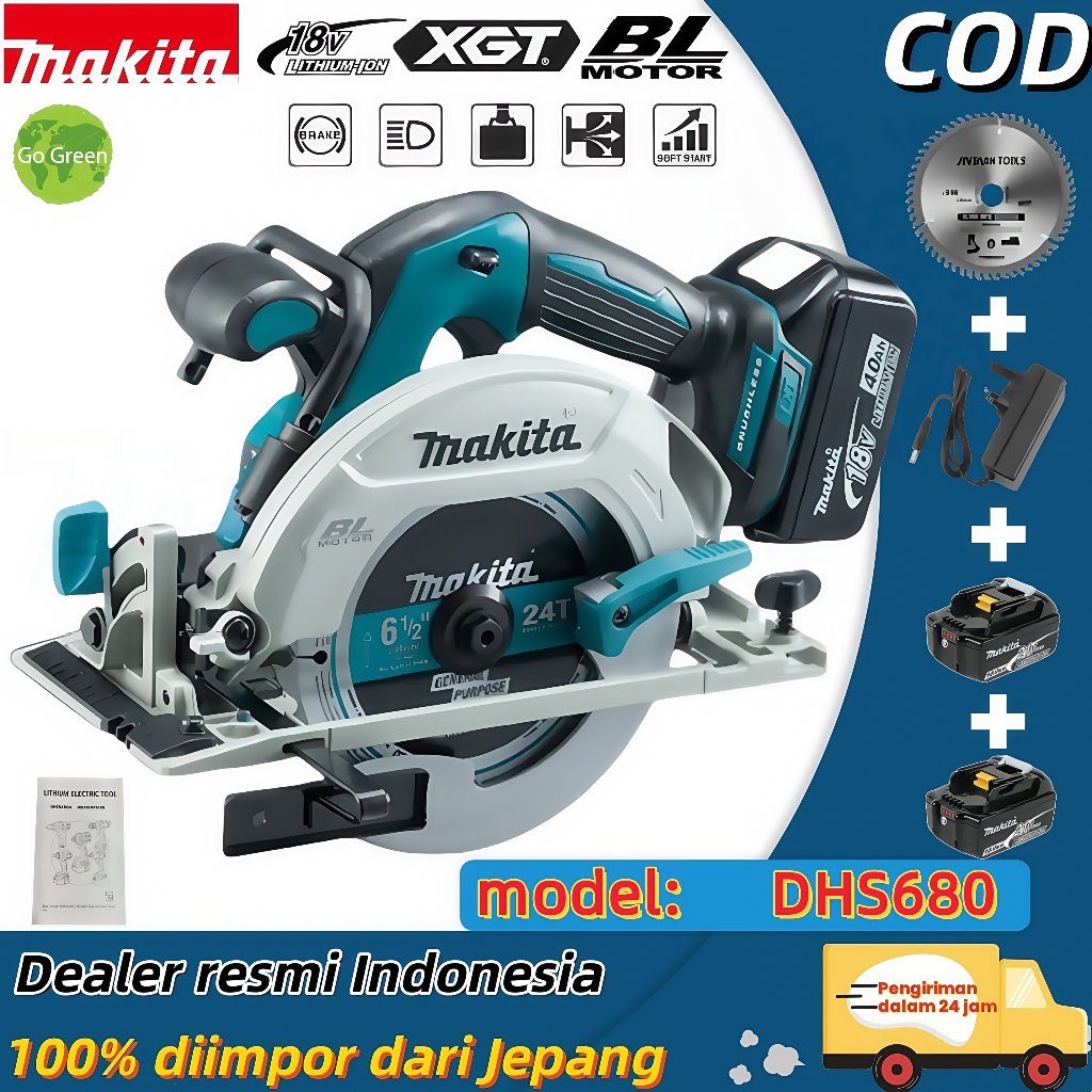 Makita DHS680 18V Gergaji Bundar Tanpa Kabel Pemotong Kayu Dan Baja