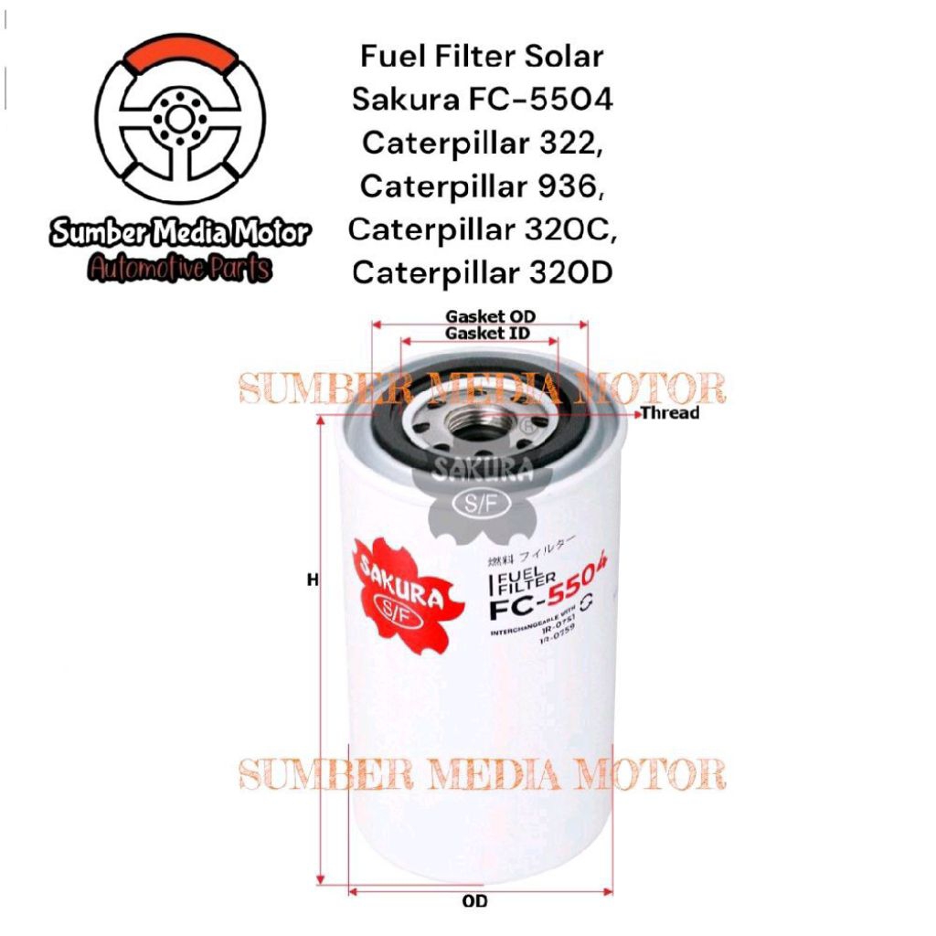 Sakura Fuel Filter Solar FC-5504 Caterpillar 322, Caterpillar 936, Caterpillar 320C, Caterpillar 320