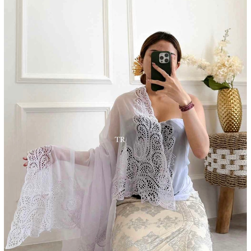 PUTIH kain kebaya bordir bahan kebaya termurah terlaris terbaru bahan kebaya encim