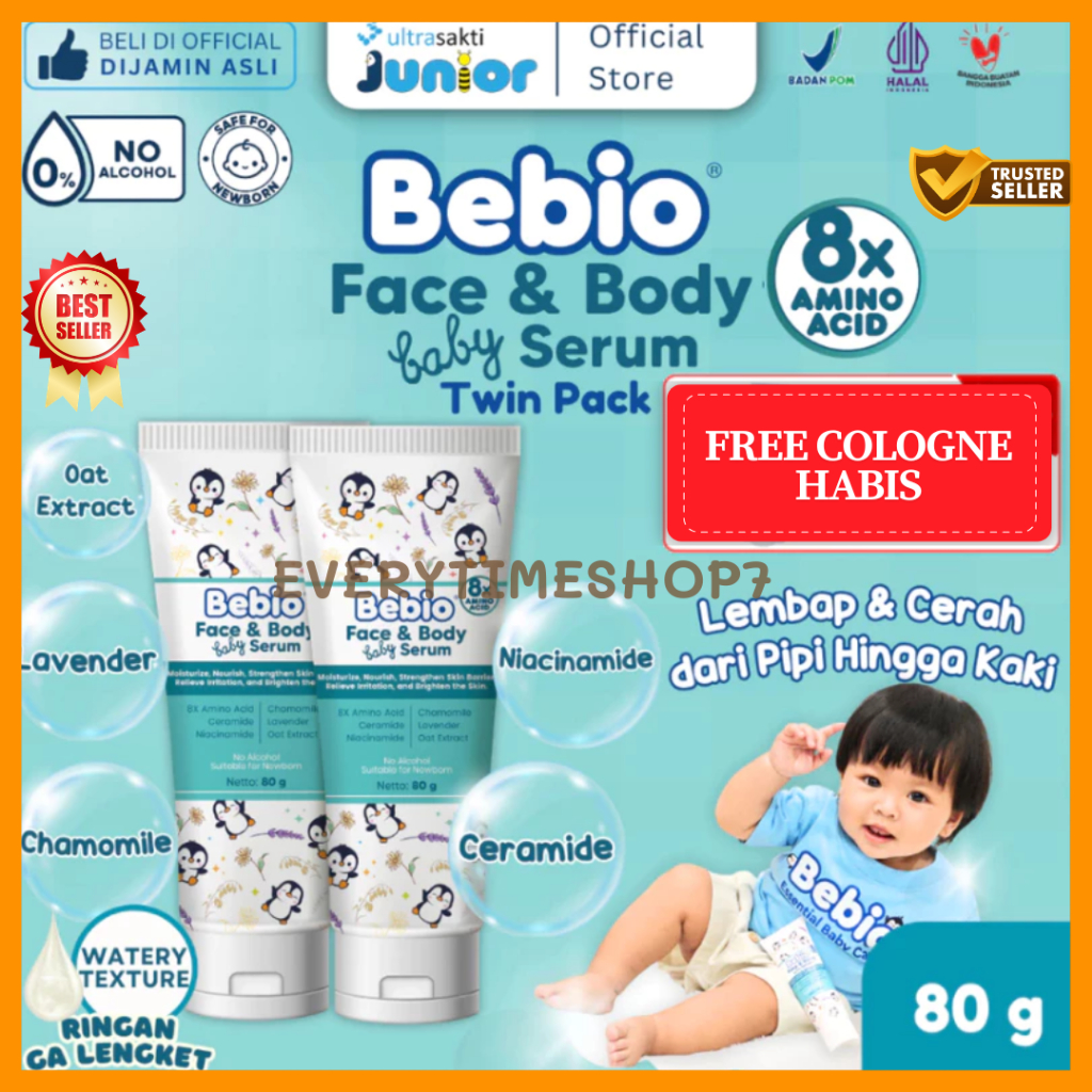 [PAKET HEMAT ISI 2] Bebio Face & Body Baby Serum 80g | Pelembap Wajah & Badan Bayi dan Anak | 8x Ami