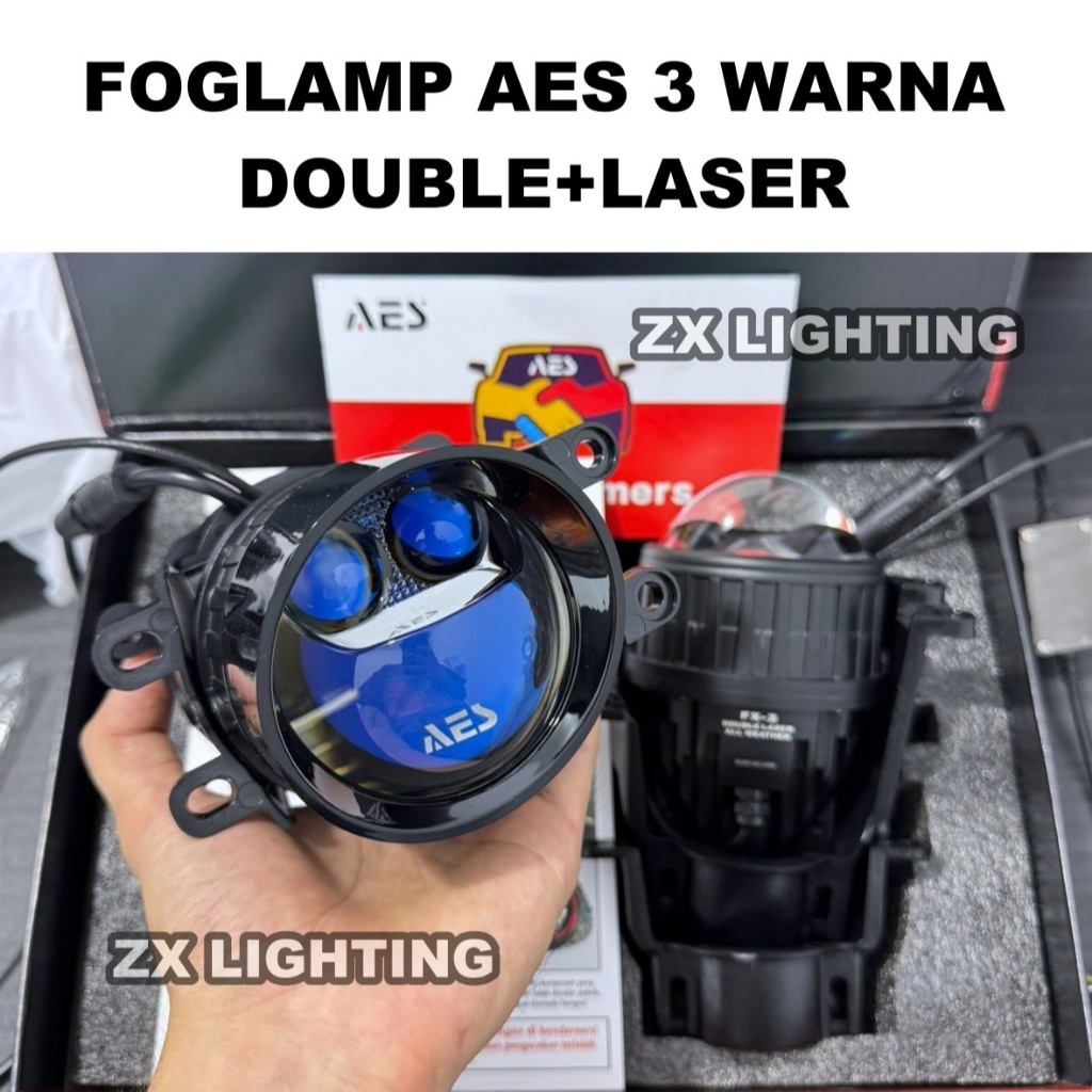 Foglamp Biled FX-3 AES Double Laser 3 inch Bluelens 68 Watt AES 3 Warna Foglamp Mobil 3 inc