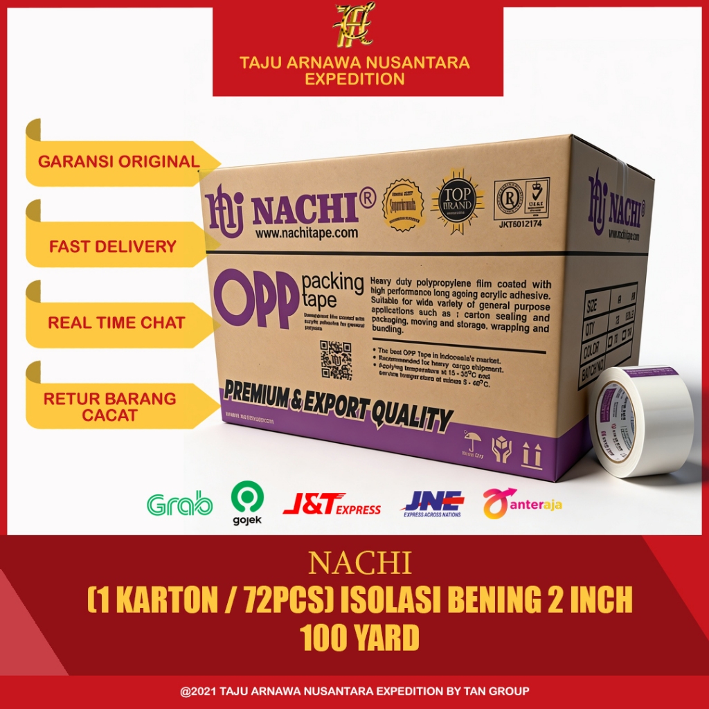 (1 KARTON) NACHI TAPE Isolasi Nachi Bening 2 Inch 48mm 100 Yard / Nachi Bening 48mm Ungu / Isolasi N